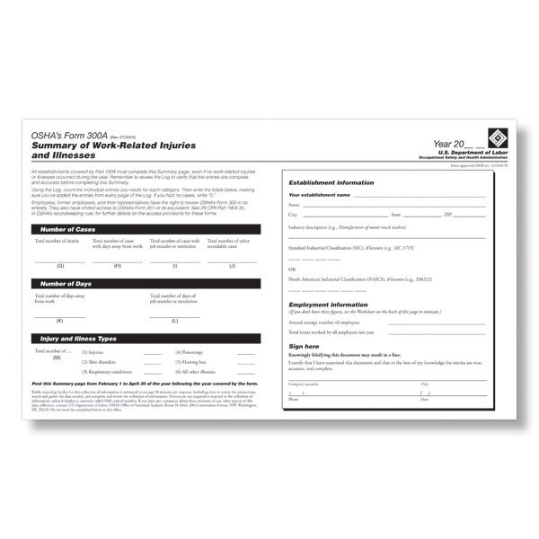 OSHA 300A Forms Safety Supplies Unlimited
