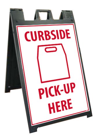 Curbside Pickup A Frame Floor Standing Sign in White 12 W x 19 H Inches 